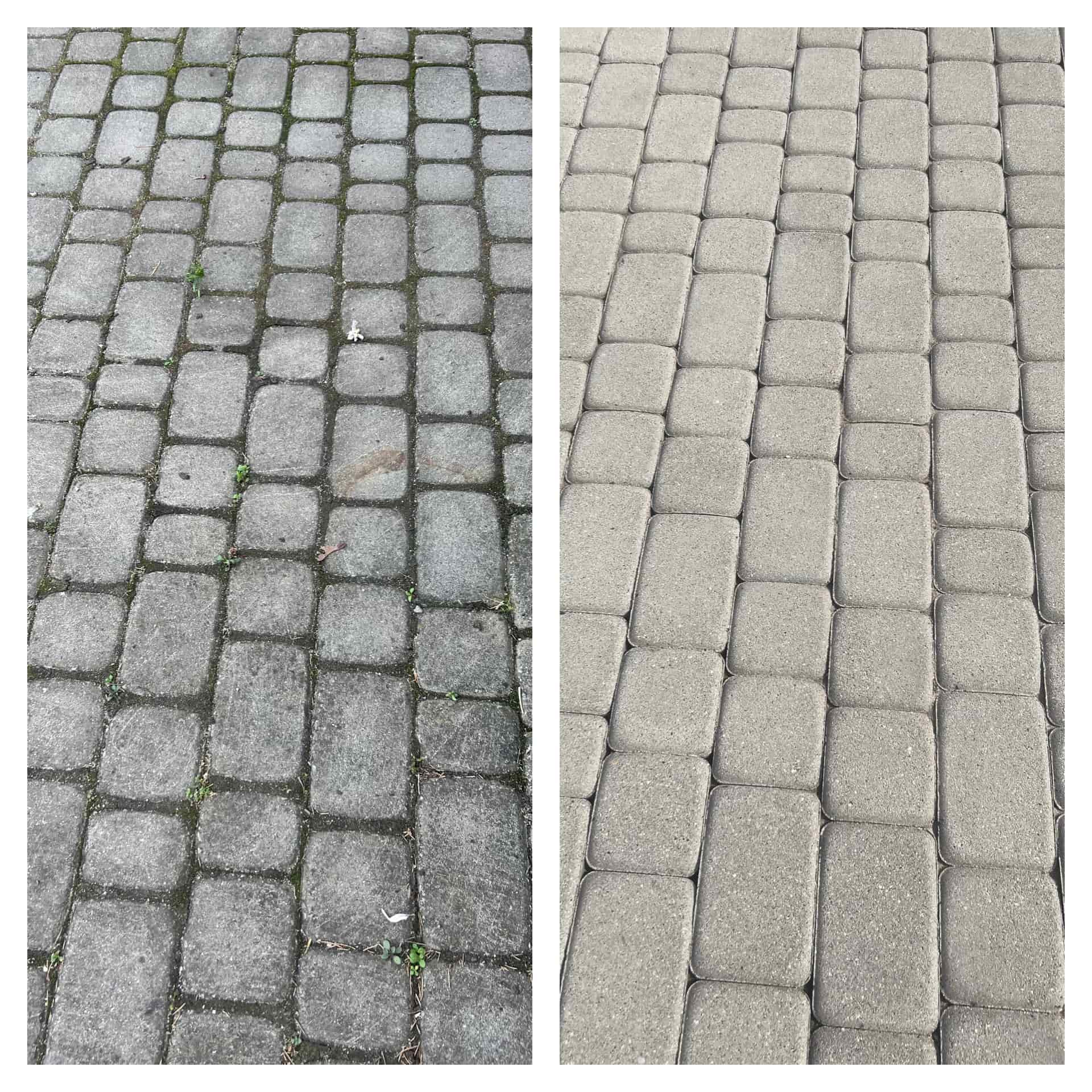 Porównanie kostki brukowej przed i po czyszczeniu
